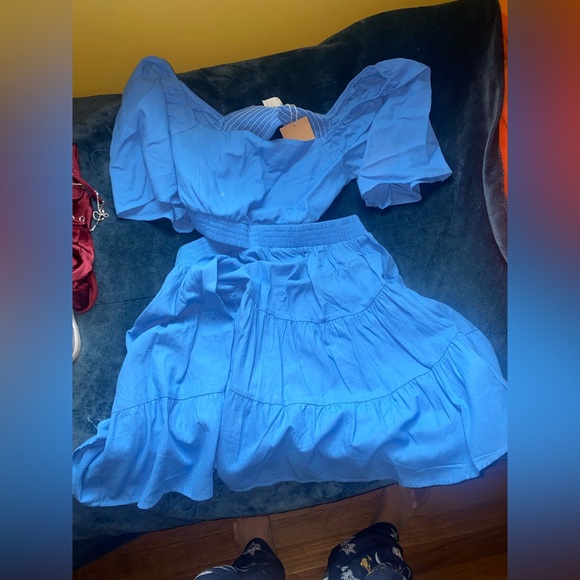 Velvet Blue Ruffle Dress - Picture 5 of 5